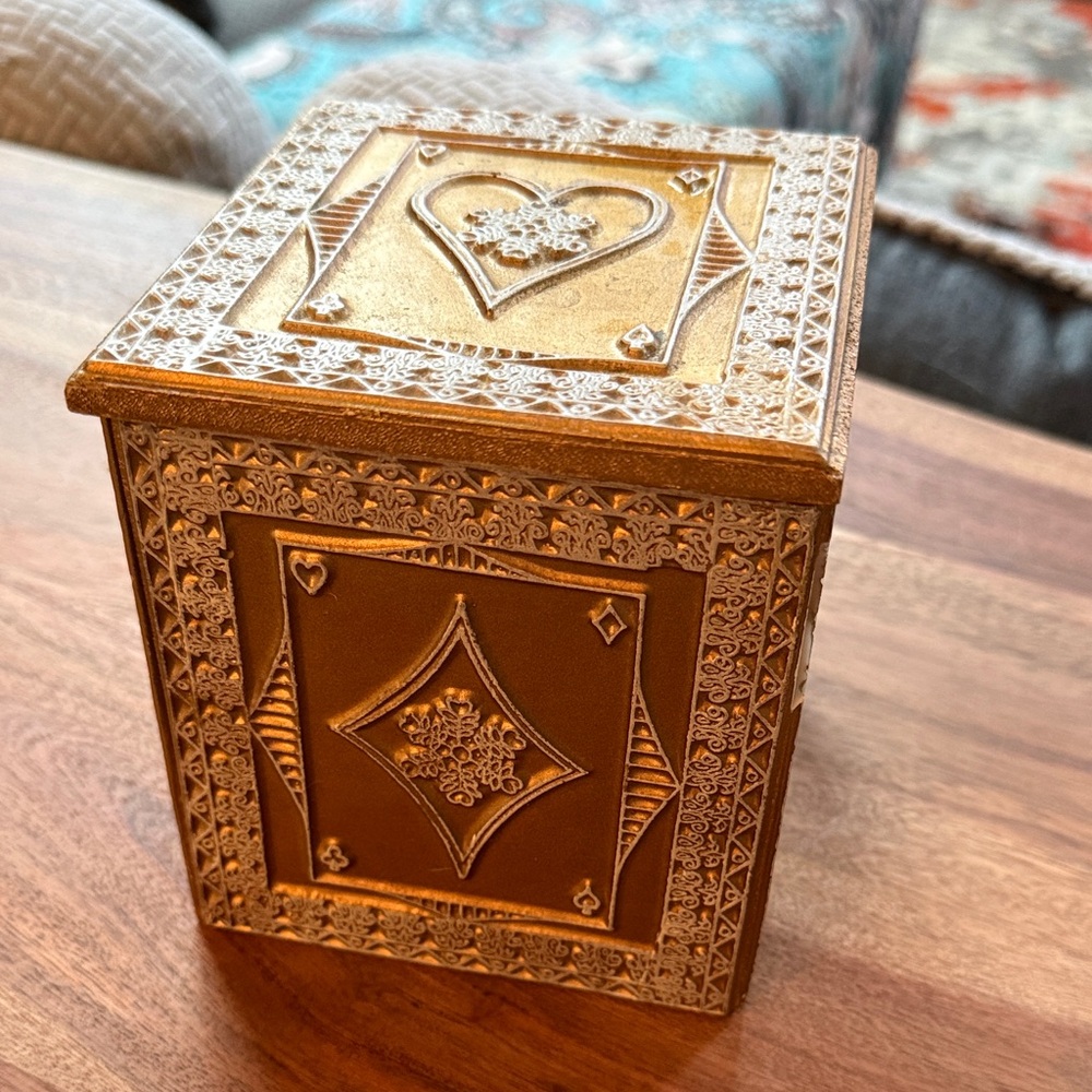 Ornate Gold and White Wooden Trinket / Music Box with Red Interior